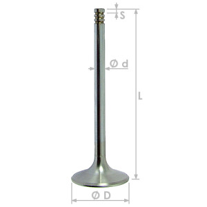 Ventil aus hochwertigem Ventilstahl [D=42mm, d=7mm, L=103 mm, s=4,6mm, Rillenanzahl=3] (Schrick 0056 13 001)