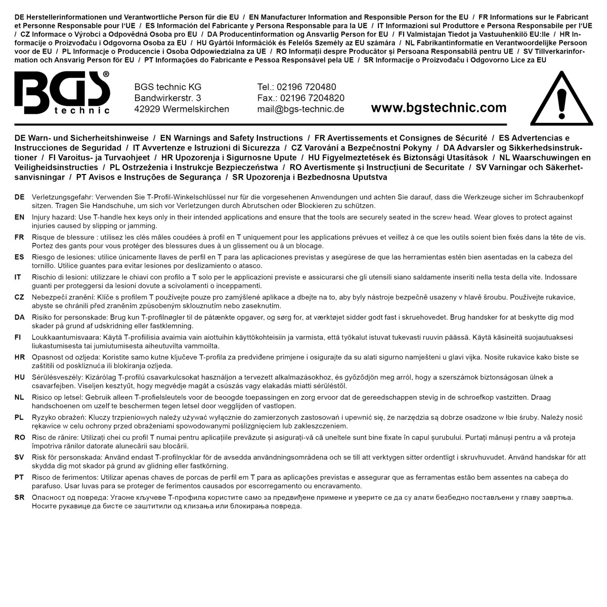 BGS Winkelschlüssel-Satz | extra lang | T-Profil (f&uum