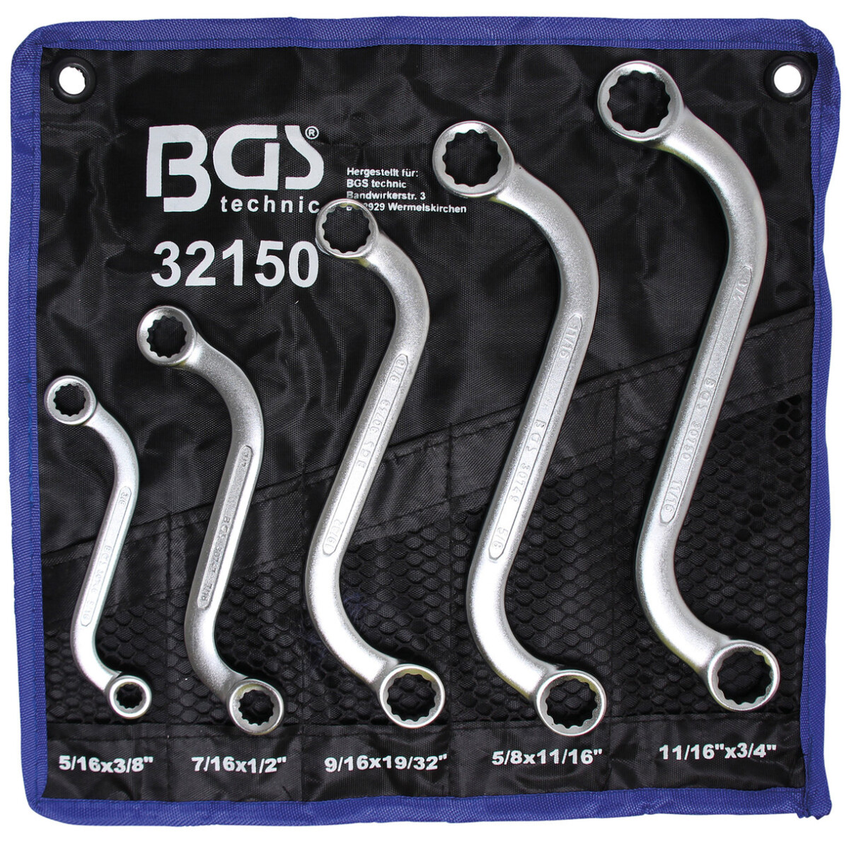 BGS S-Type Double Ring Spanner Set | Inch Sizes | 3/8 - 3/4 | 5 pcs. (BGS 32150)