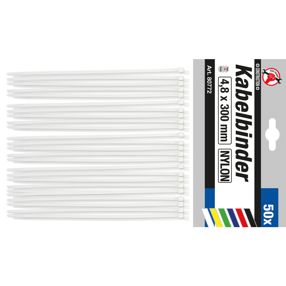 KRAFTMANN Cable Tie Assortment | white | 4.8 x 300 mm | 50 pcs. (KRAFTMANN 80772)