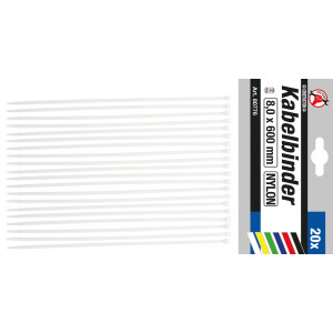 KRAFTMANN Cable Tie Assortment | white | 8.0 x 600 mm |...