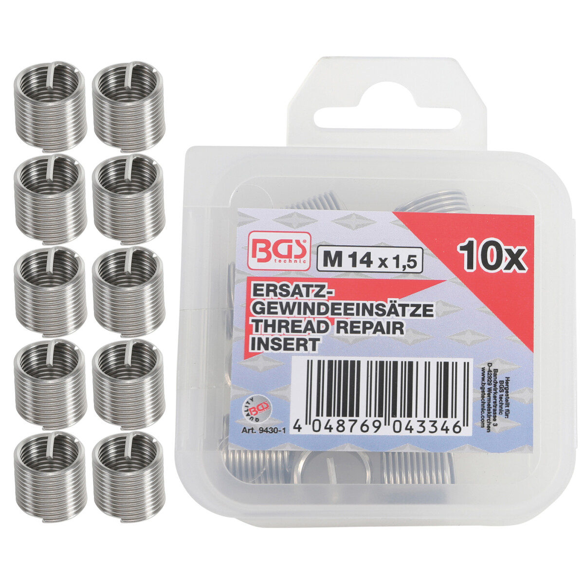 BGS Replacement Thread Inserts | M14 x 1.5 mm | 10 pcs....