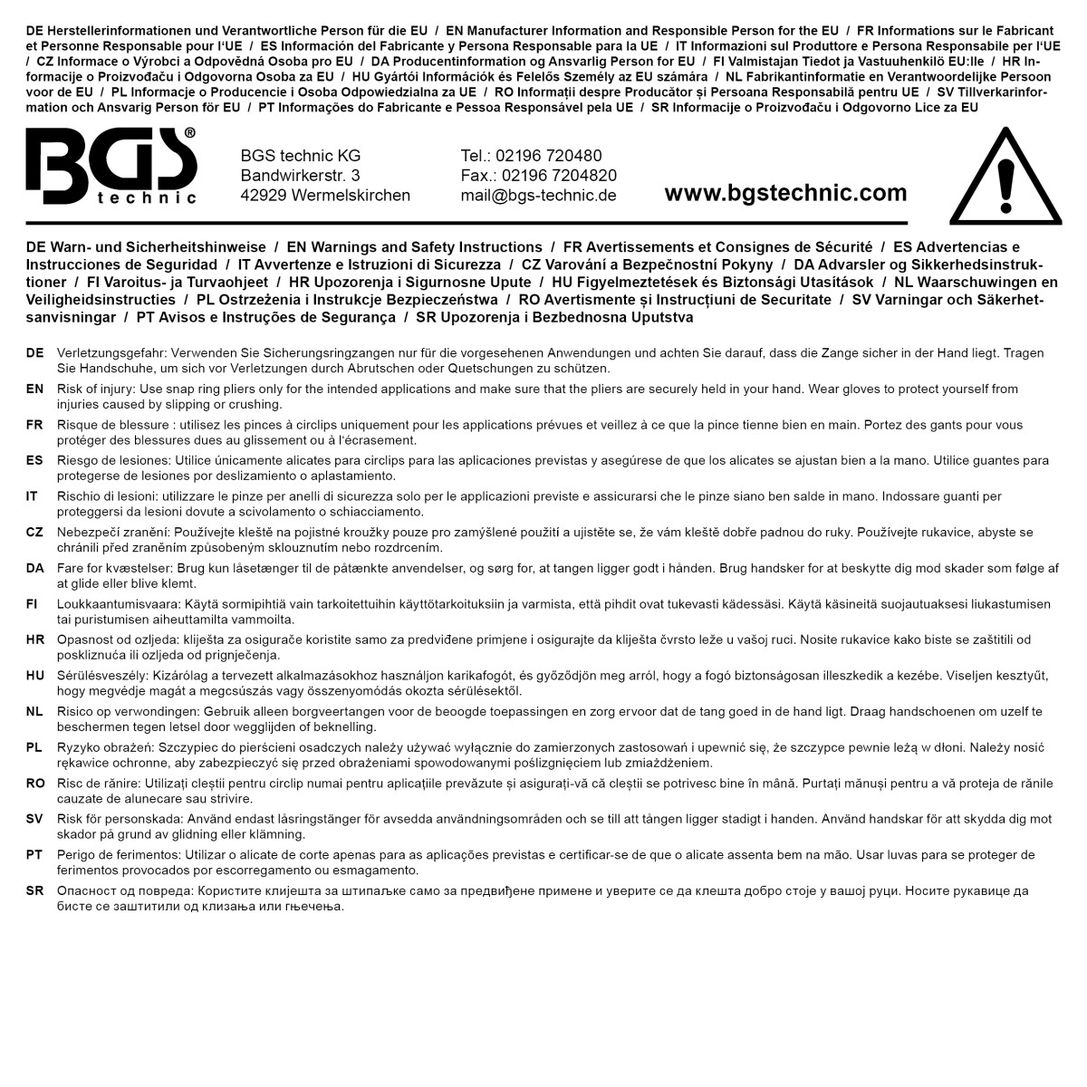 BGS Sprengringzange | abgewinkelt | für Außenspre